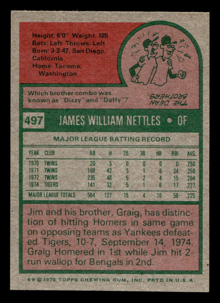 1975 Topps Mini #497 Jim Nettles Ex-Mint MINI 