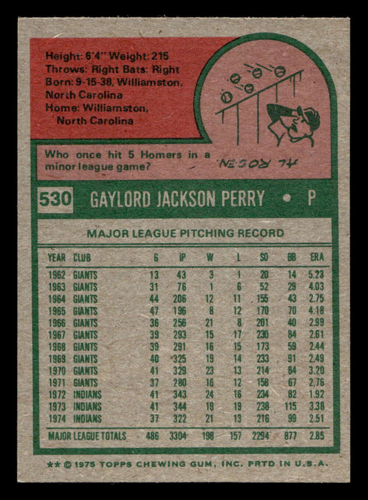 1975 Topps Mini #530 Gaylord Perry Ex-Mint MINI 