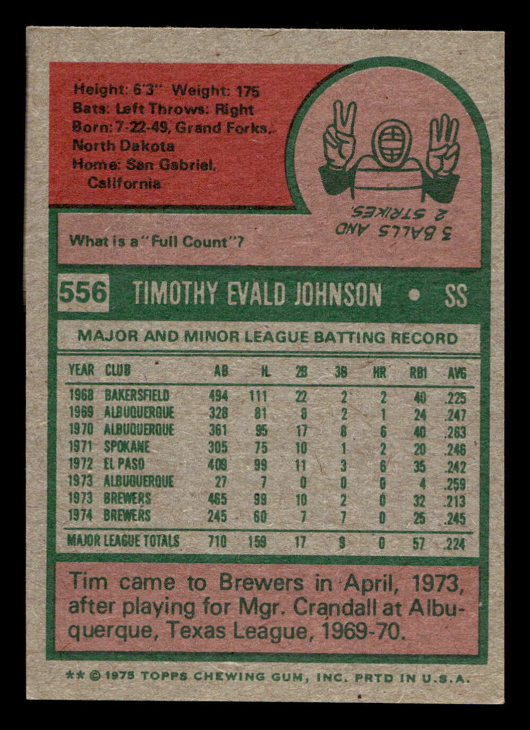 1975 Topps Mini #556 Tim Johnson Ex-Mint MINI  ID: 514027