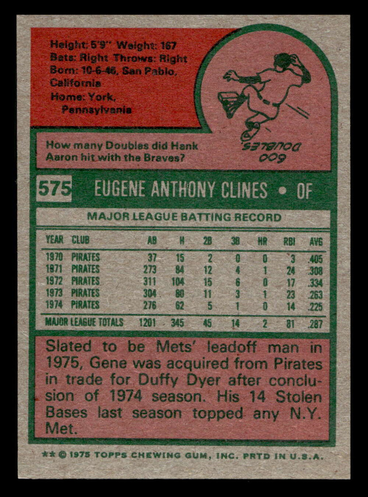 1975 Topps Mini #575 Gene Clines Ex-Mint MINI  ID: 514056