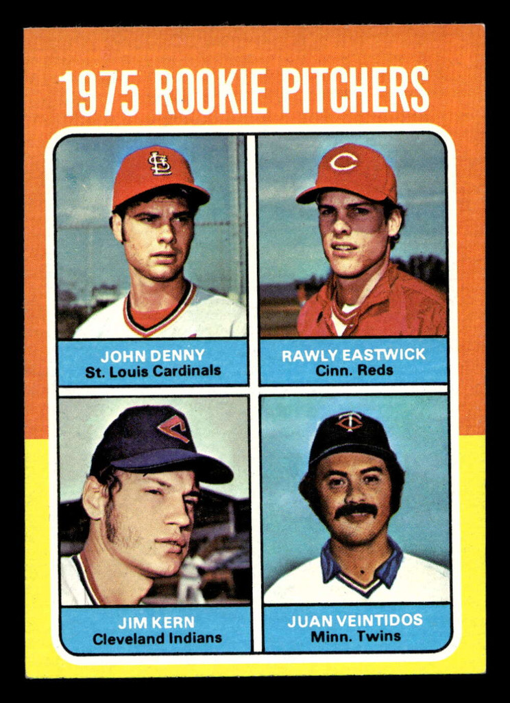 1975 Topps Mini #621 Rookie Pitchers John Denny/Rawly Eastwick/Jim Kern/Juan Veintidos Near Mint RC Rookie MINI 