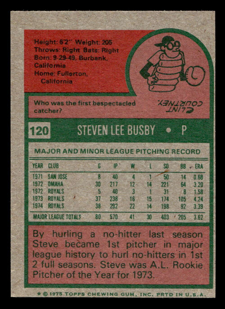 1975 Topps Mini #120 Steve Busby Near Mint MINI 