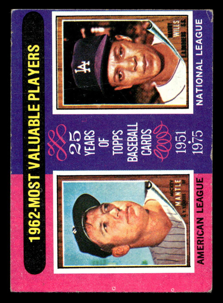 1975 Topps Mini #200 1962 's Mickey Mantle/Maury Wills MVP Very Good MINI 