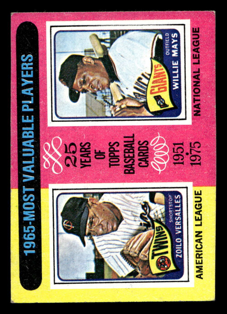 1975 Topps Mini #203 1965 's Zoilo Versalles/Willie Mays MVP Very Good MINI 
