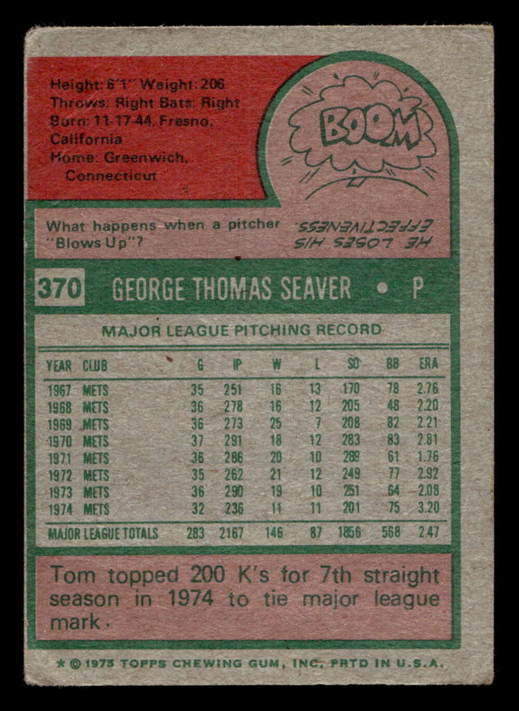 1975 Topps Mini #370 Tom Seaver Poor MINI 