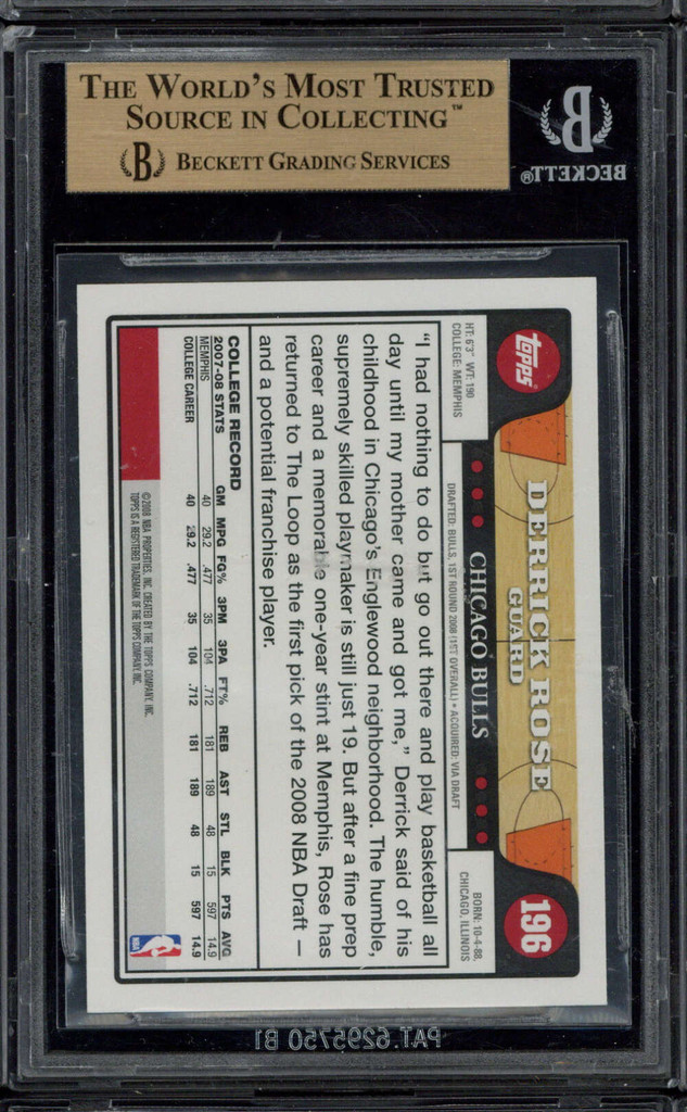 2008-09 Topps #196 Derrick Rose Bulls BGS 9.5 Gem Mint RC
