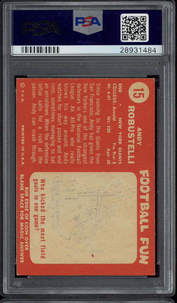 1958 Topps #15 Andy Robustelli Giants PSA 5 EX