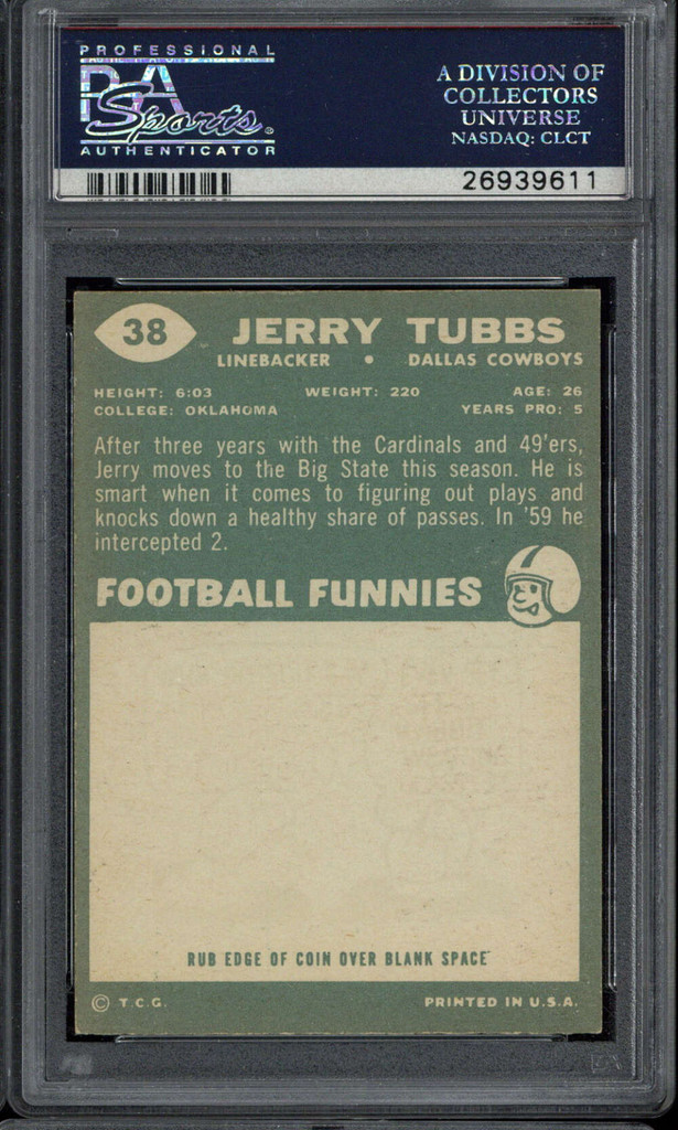 1960 Topps #38 Jerry Tubbs Cowboys PSA 5 EX