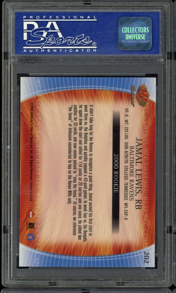 2000 Edge Masters #202 Jamal Lewis Ravens PSA 10 Gem Mint RC ID: 514378