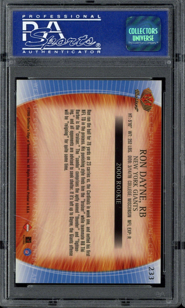 2000 Edge Masters #233 Ron Dayne Giants PSA 10 Gem Mint RC ID: 514384