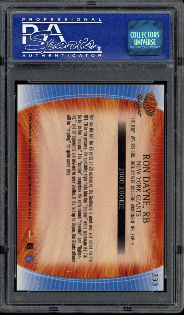 2000 Edge Masters #233 Ron Dayne Giants PSA 10 Gem Mint RC ID: 514389