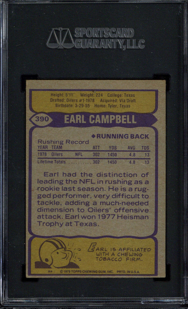 1979 Topps #390 Earl Campbell Oilers SGC 5 EX RC