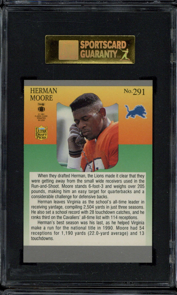 1991 Fleer Ultra #291 Herman Moore Lions SGC 10 Gem Mint RC