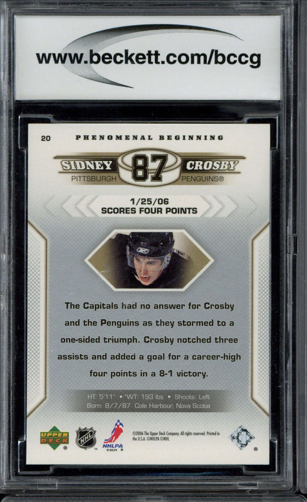 2005-06 Upper Deck Phenomenal Beginnings #20 Sidney Crosby Penguins BCCG 10 RC