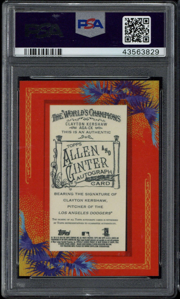 2010 Topps Allen Ginter Mini Framed Auto Clayton Kershaw Dodgers PSA 10 Gem Mint