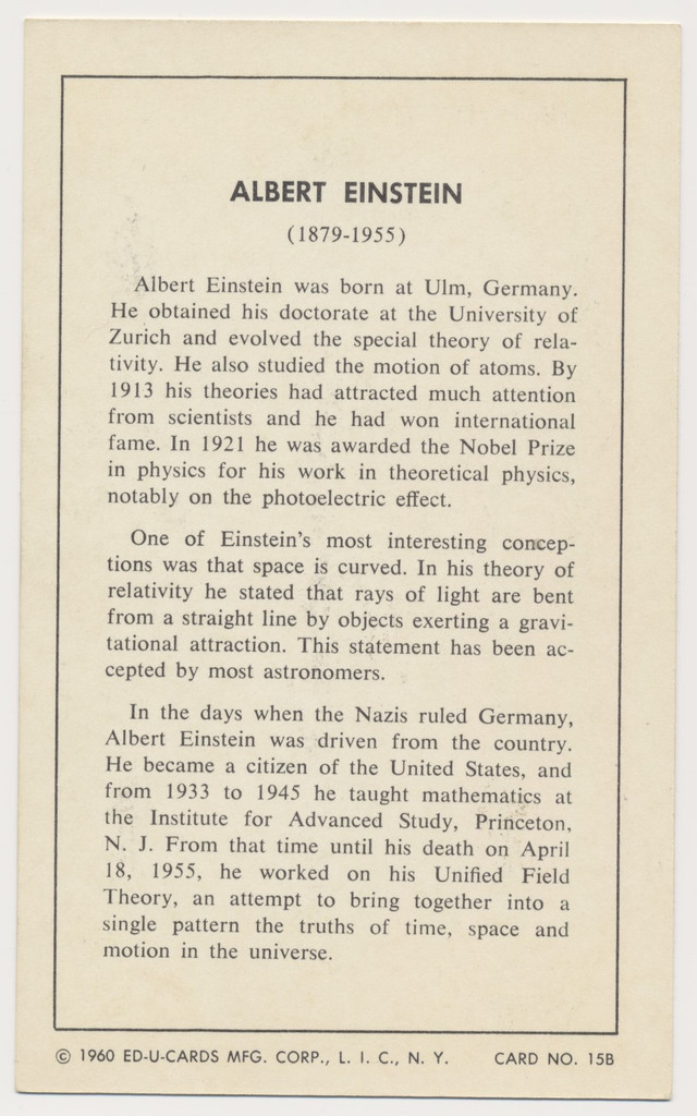 1960 Ed-U-Card Albert Einstein  #*sku37155