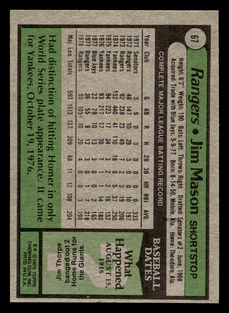 1979 Topps #67 Jim Mason DP Near Mint 