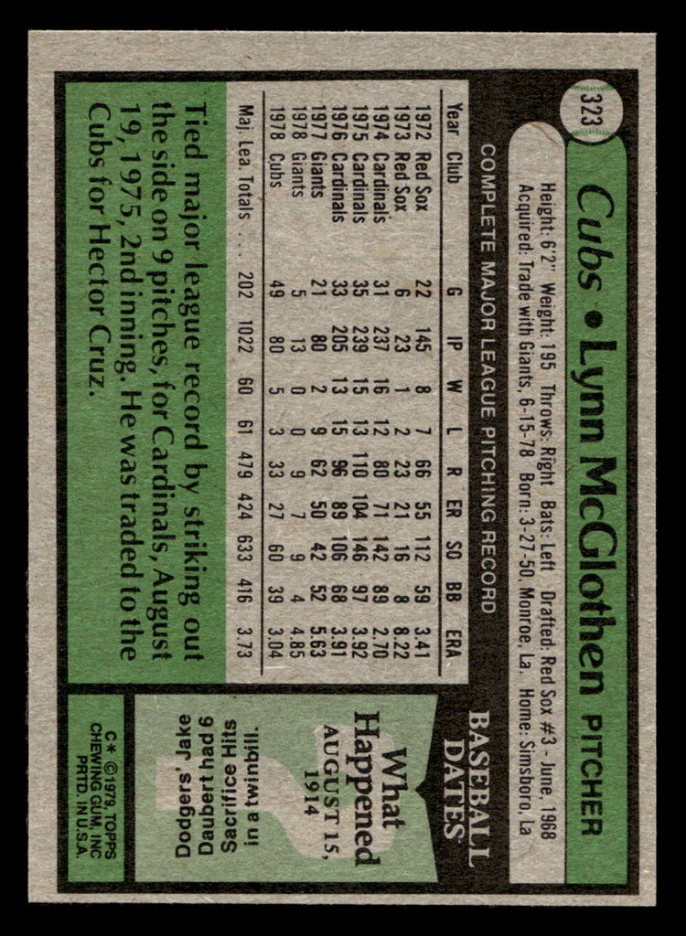 1979 Topps #323 Lynn McGlothen Near Mint  ID: 514776