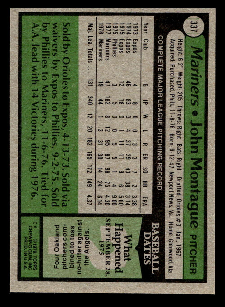 1979 Topps #337 John Montague Near Mint 
