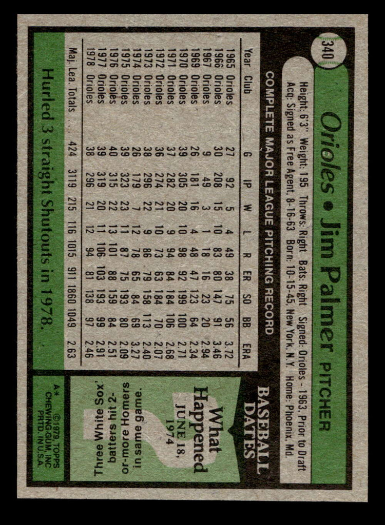 1979 Topps #340 Jim Palmer Near Mint+  ID: 514793