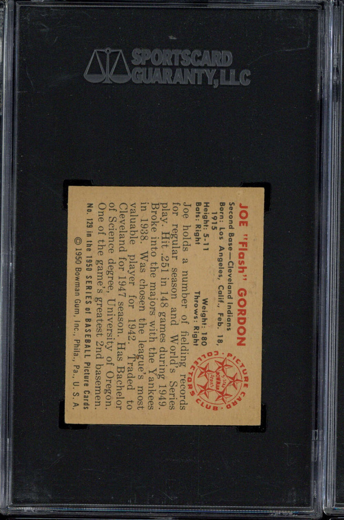 1950 Bowman #129 Joe Gordon Indians SGC 5 EX