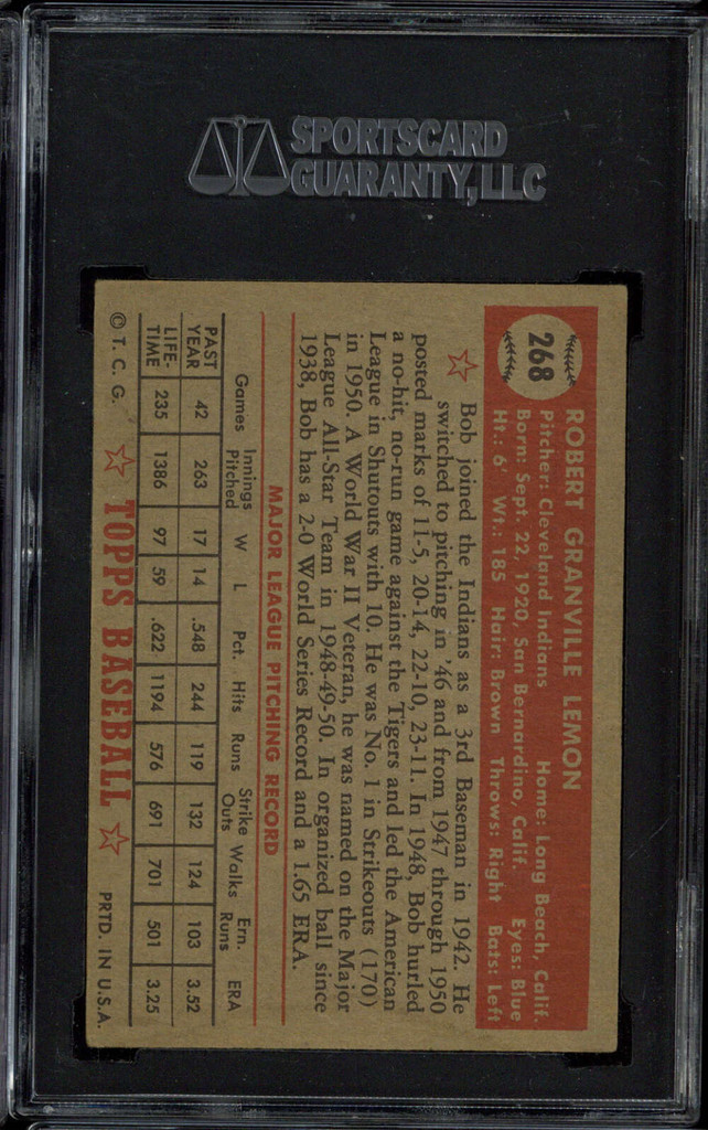 1952 Topps #268 Bob Lemon Indians SGC 5 EX