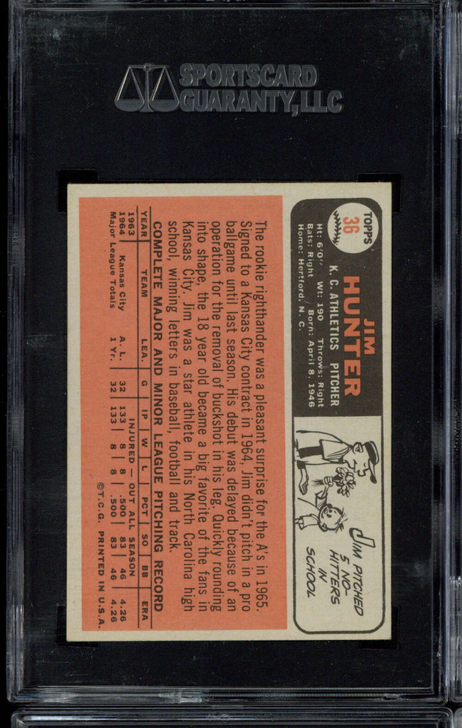 1966 Topps #36 Jim Catfish Hunter Athletics SGC 6 EX-Mint