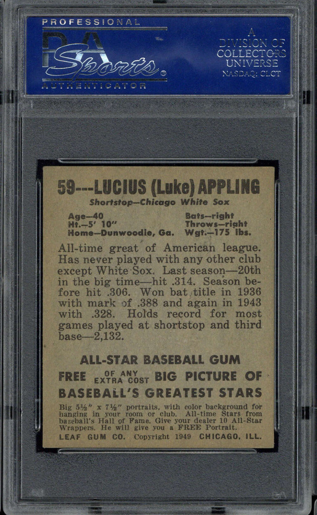 1948 Leaf #59 Lucius Luke Appling White Sox PSA 6 EX-Mint