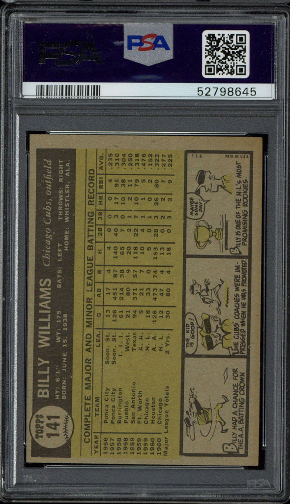 1961 Topps #141 Billy Williams Cubs PSA 6 EX-Mint RC