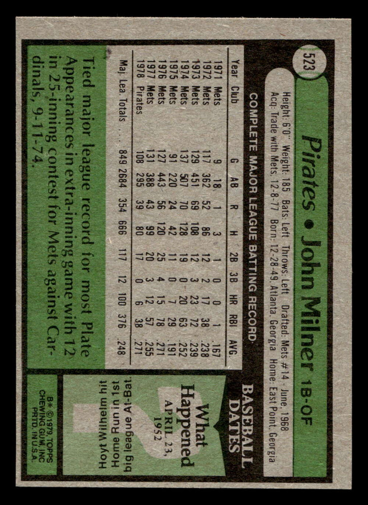 1979 Topps #523 John Milner Near Mint  ID: 515063