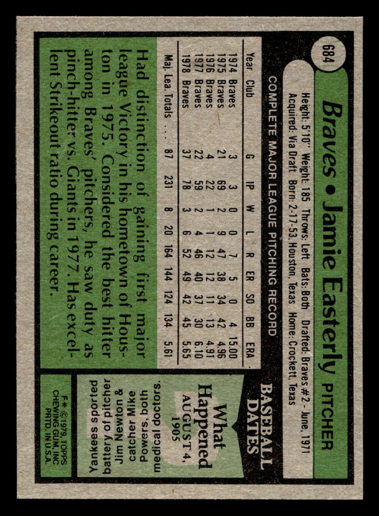 1979 Topps #684 Jamie Easterly DP Near Mint 
