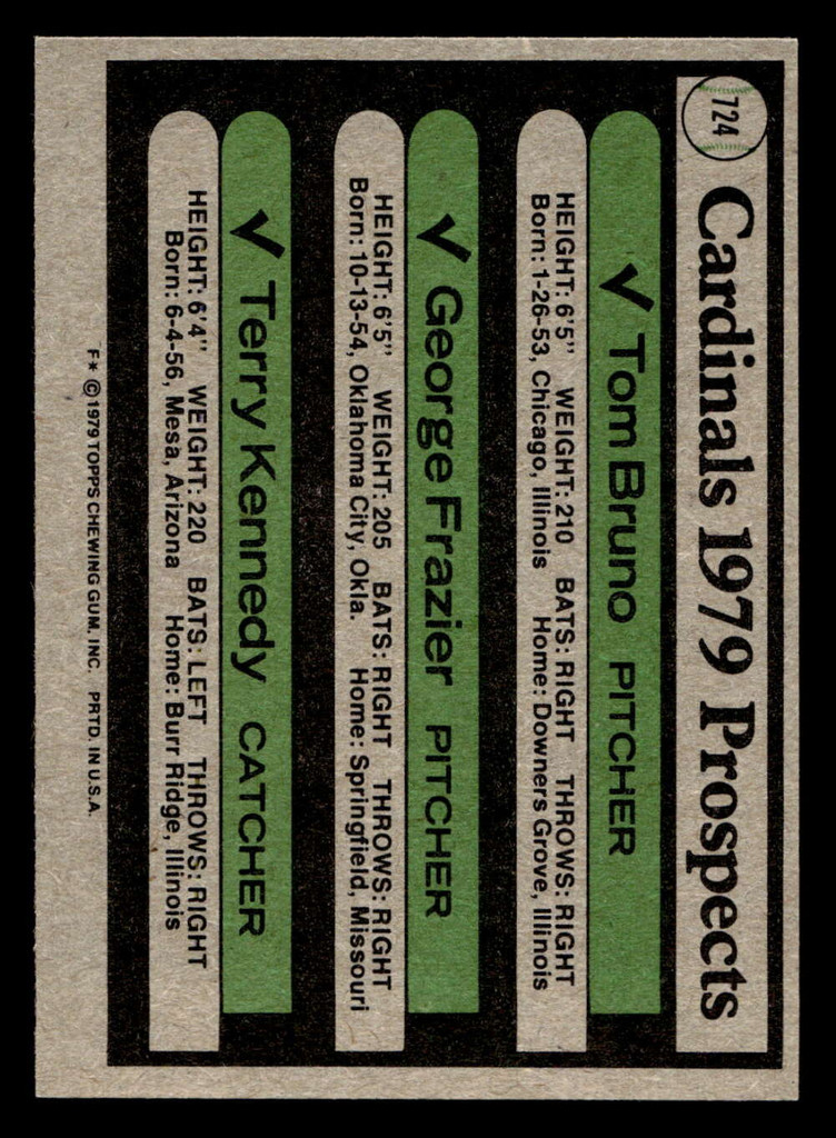 1979 Topps #724 Tom Bruno/George Frazier/Terry Kennedy Cardinals Prospects Near Mint+ RC Rookie 