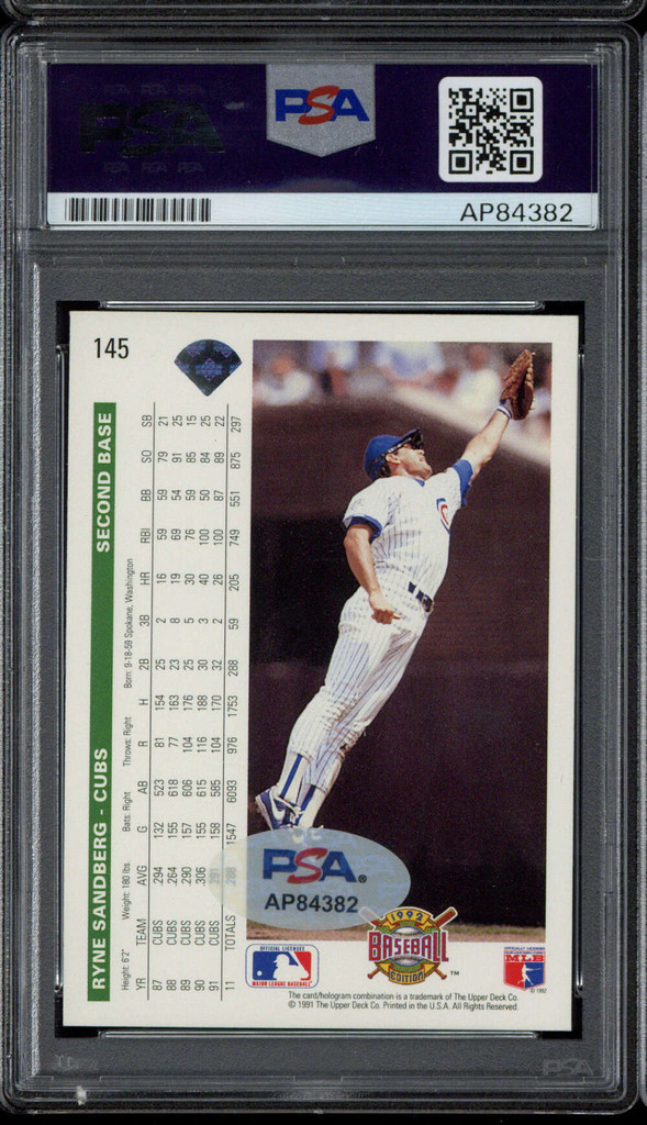 Ryne Sandberg 1992 Upper Deck #145 Signed Auto PSA/DNA Slab Chicago Cubs
