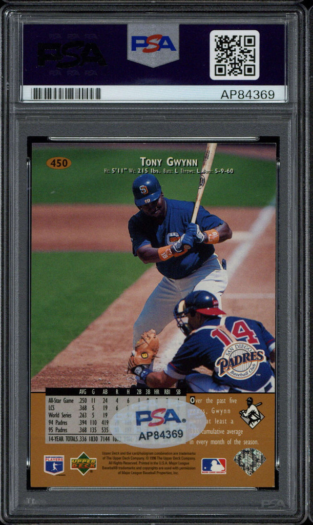 Tony Gwynn 1996 Upper Deck #450 Signed Auto PSA/DNA Slab Padres