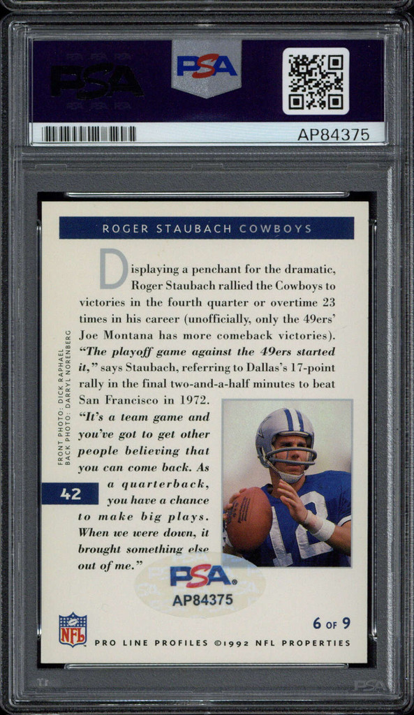 Roger Staubach 1990 Pro Set #37 Signed Auto PSA/DNA Slab Cowboys ID: 515288