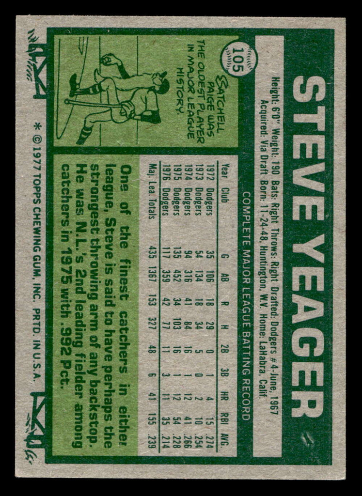 1977 Topps #105 Steve Yeager Ex-Mint  ID: 515852