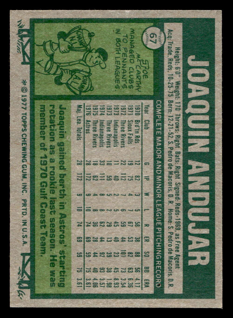 1977 Topps #67 Joaquin Andujar Near Mint RC Rookie  ID: 516021
