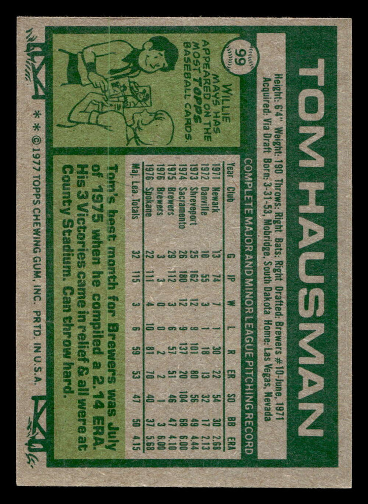 1977 Topps #99 Tom Hausman Ex-Mint 