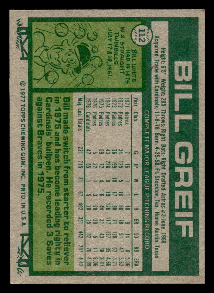 1977 Topps #112 Bill Greif Near Mint  ID: 516204