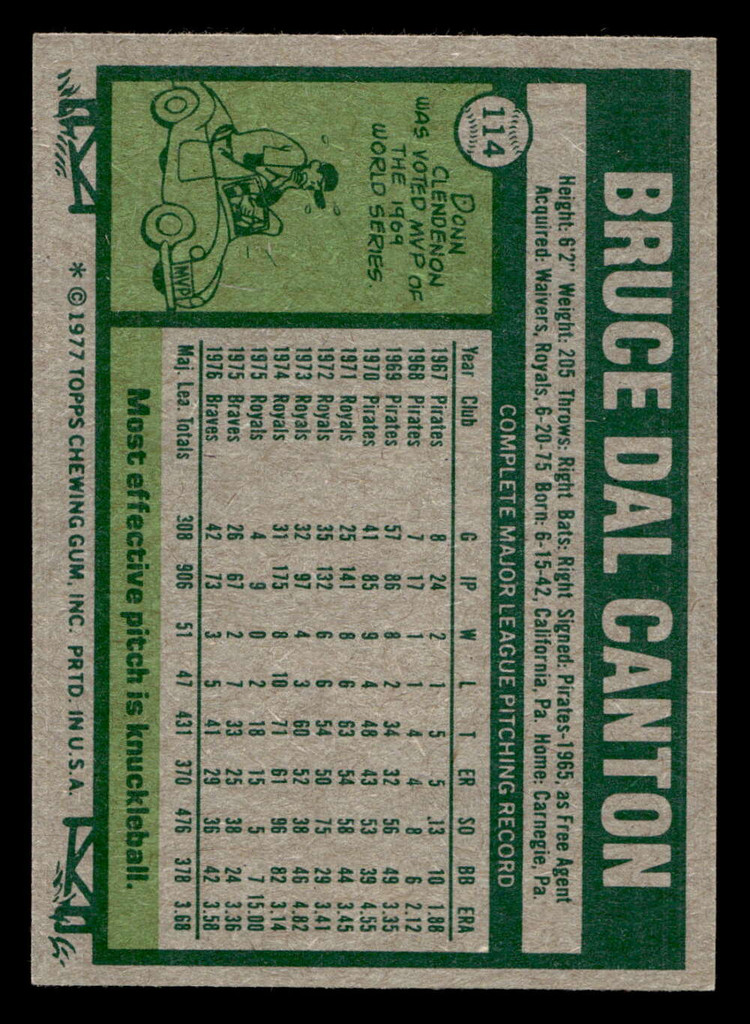 1977 Topps #114 Bruce Dal Canton Near Mint  ID: 516213