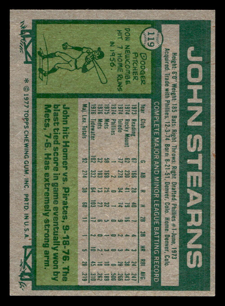 1977 Topps #119 John Stearns Near Mint  ID: 516238