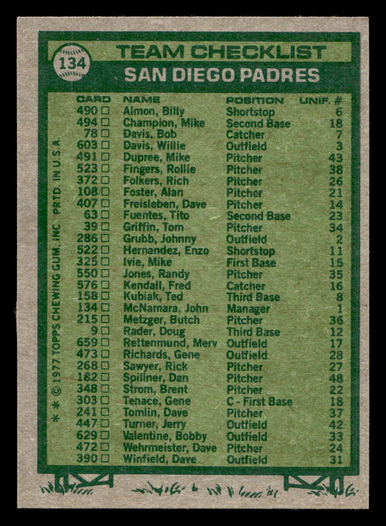 1977 Topps #134 John McNamara MG Near Mint+ 