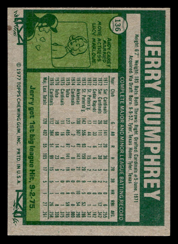 1977 Topps #136 Jerry Mumphrey Ex-Mint RC Rookie 