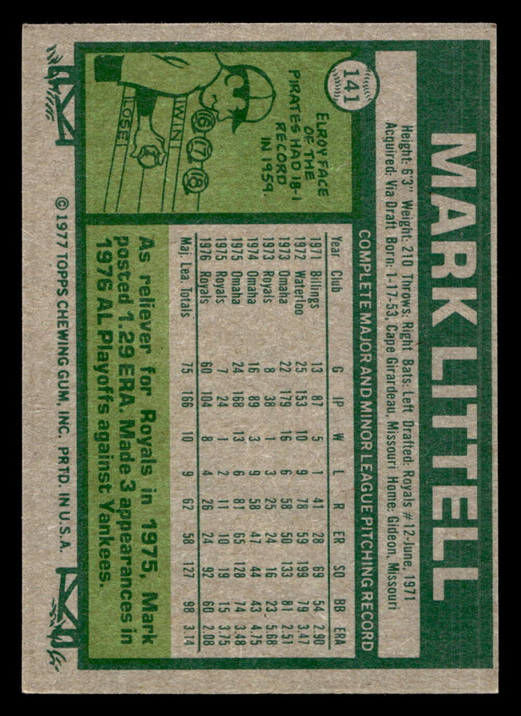 1977 Topps #141 Mark Littell Near Mint  ID: 516325