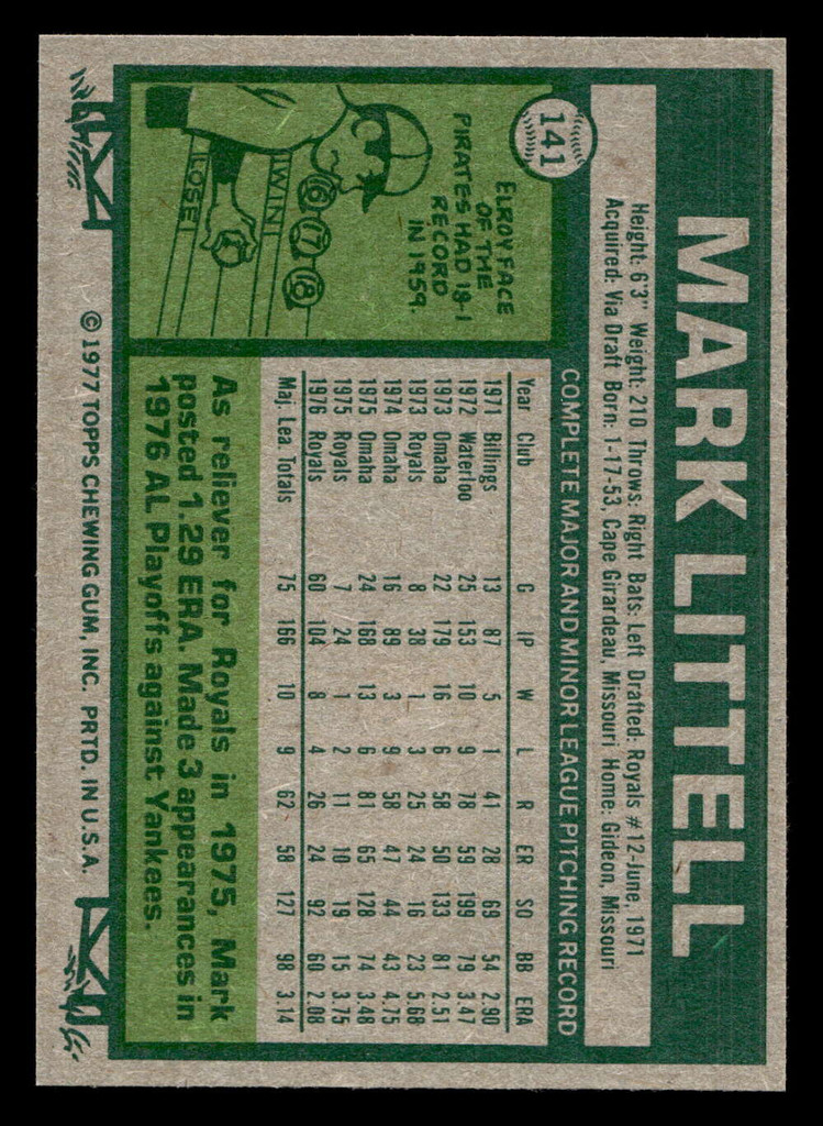 1977 Topps #141 Mark Littell Near Mint+ 