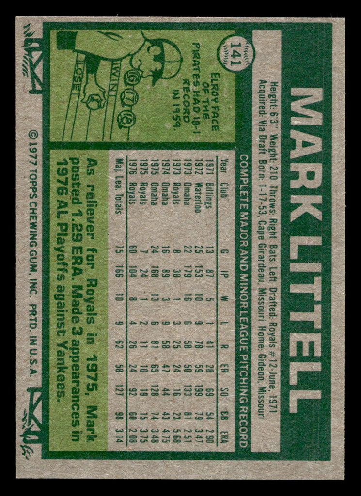 1977 Topps #141 Mark Littell Near Mint  ID: 516328