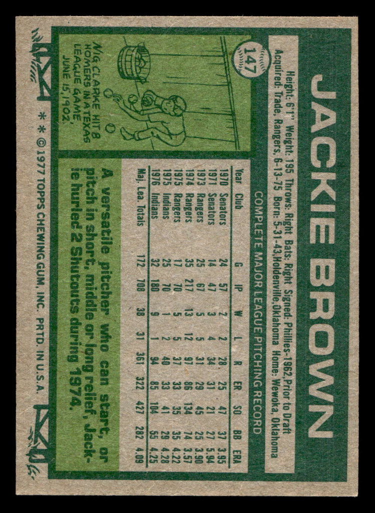 1977 Topps #147 Jackie Brown Near Mint+  ID: 516352