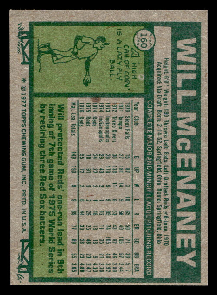1977 Topps #160 Will McEnaney Near Mint  ID: 516402