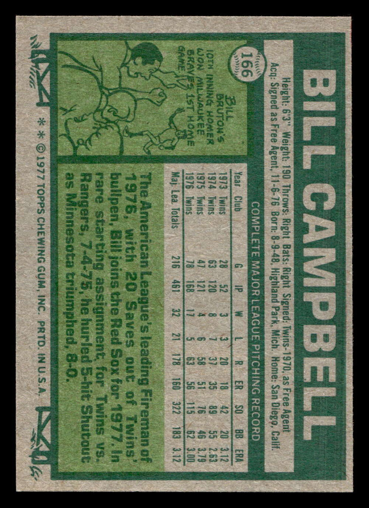 1977 Topps #166 Bill Campbell Near Mint  ID: 516426