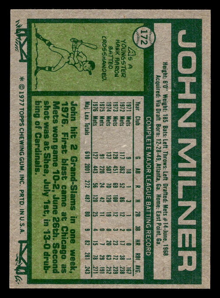 1977 Topps #172 John Milner Near Mint  ID: 516446